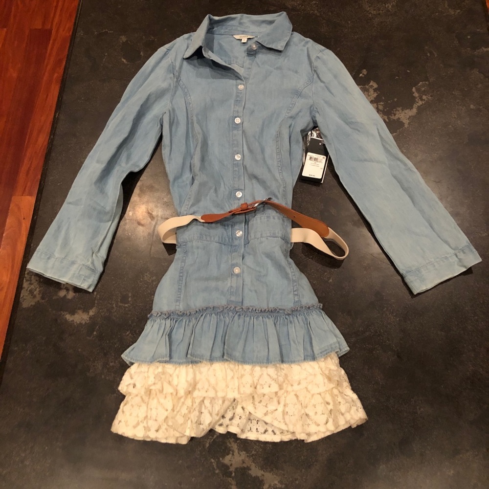 NWT denim Guess dress with lace bottom- size 14